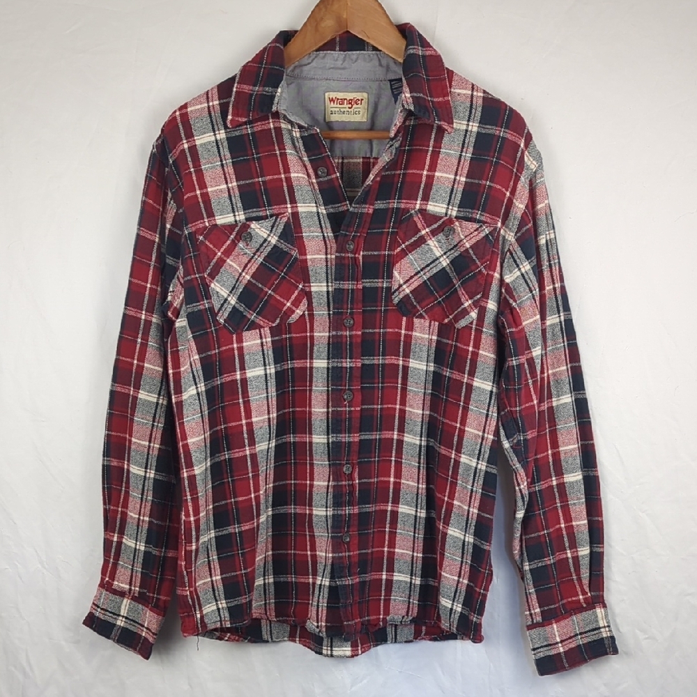 WRANGLER Authentics Men's Red Black White Plaid Flannel Shirt